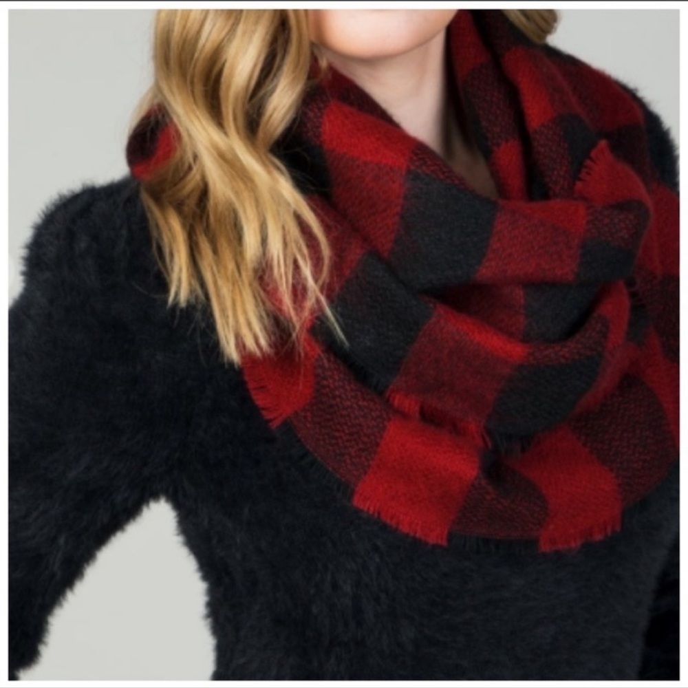 Red buffalo plaid infinity scarf